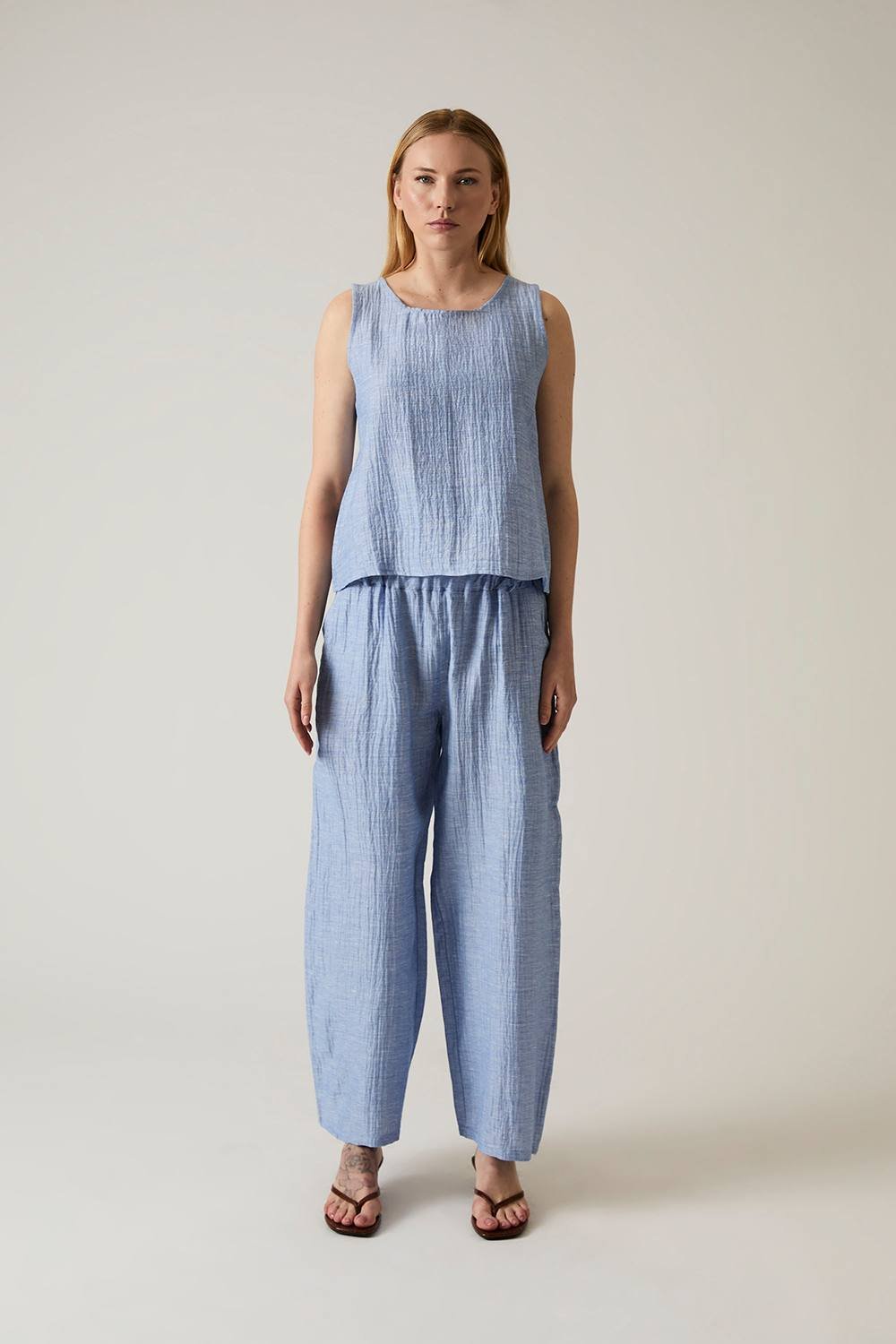 James Lakeland James Lakeland Women's Blue Sleeveless Back Button Top in Pale Blue - 1