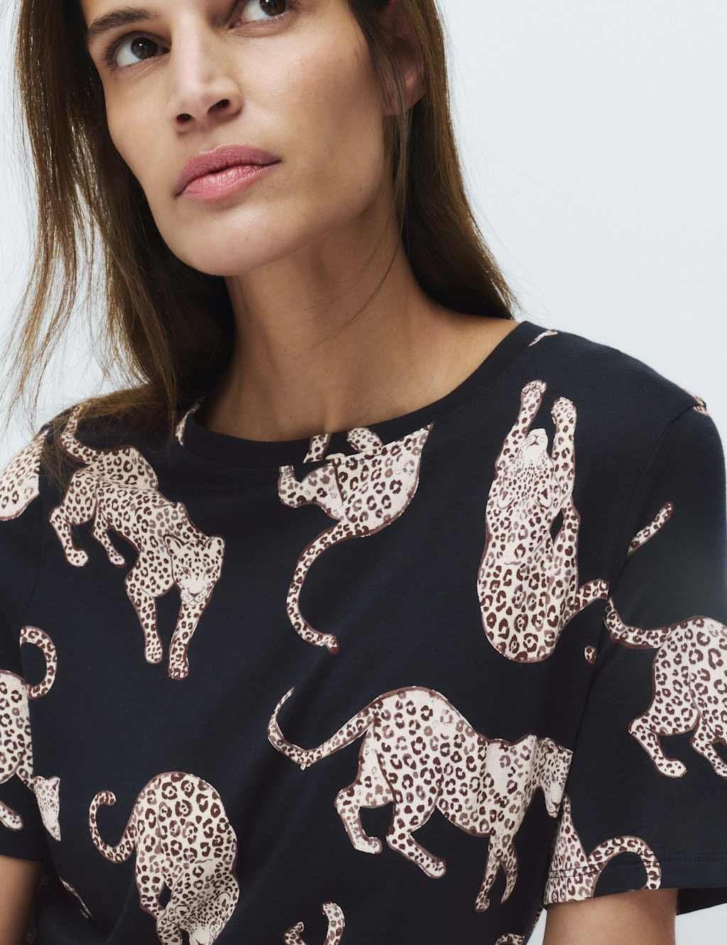 Marks & Spencer M&S Cotton Modal Printed Long Nightdress Navy Mix