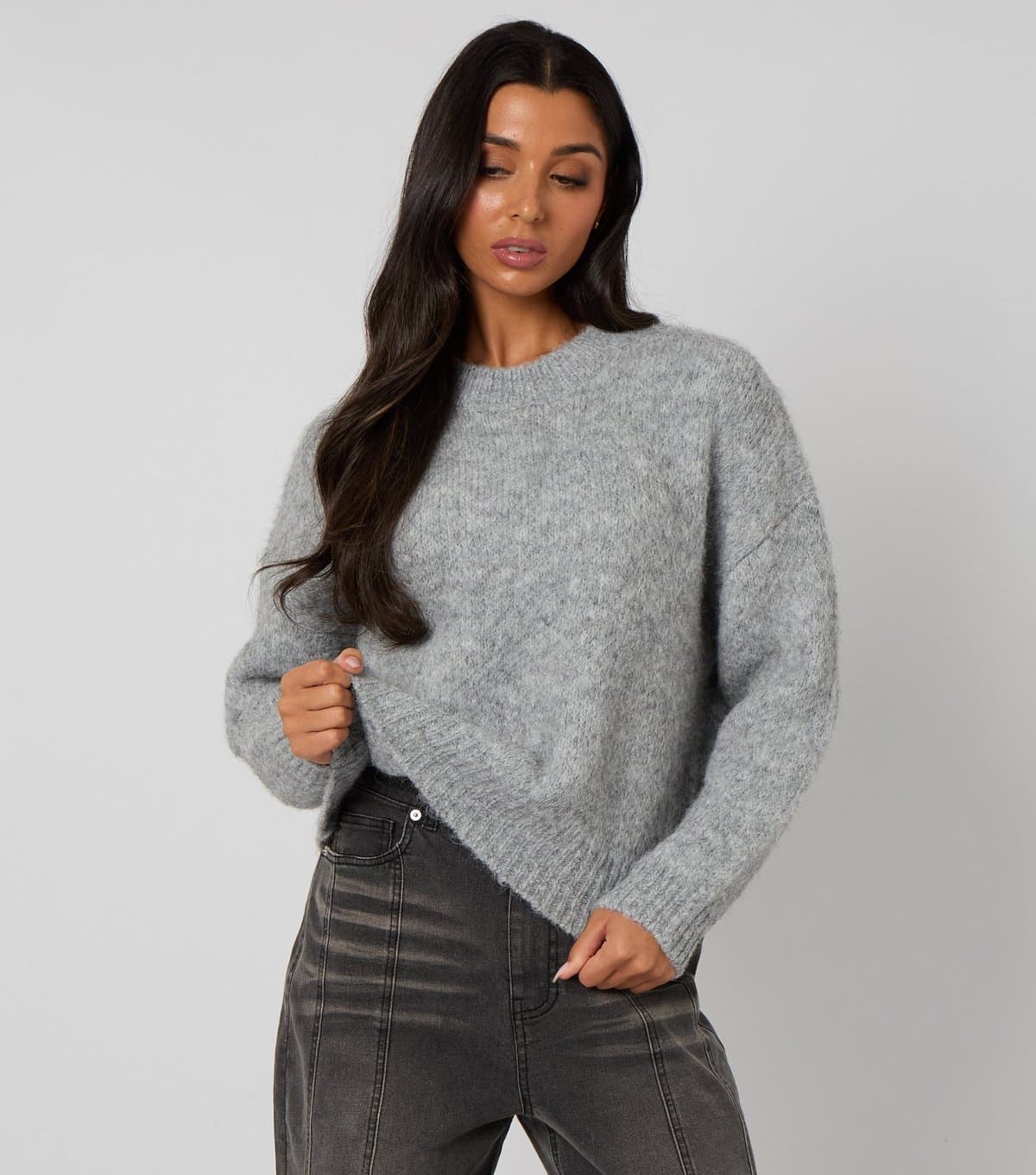 Urban Bliss Urban Bliss Light Grey Brushed Knit Jumper