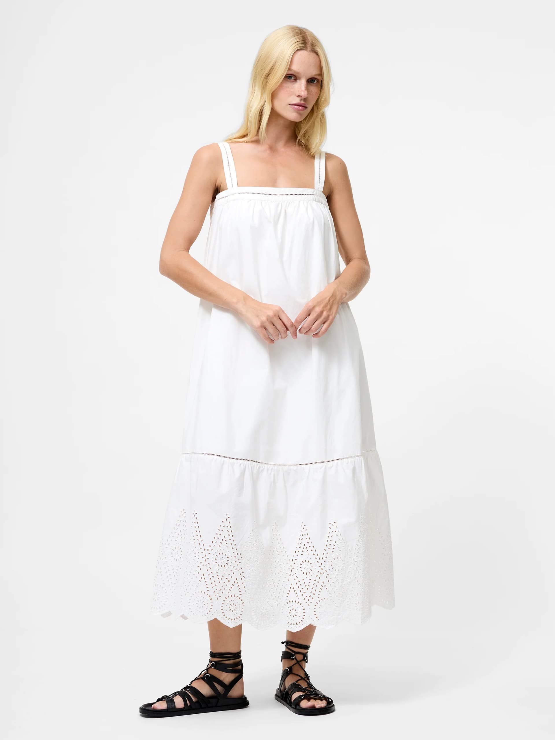 French Connection French Connection White Cotton Square Neck Midi Dress