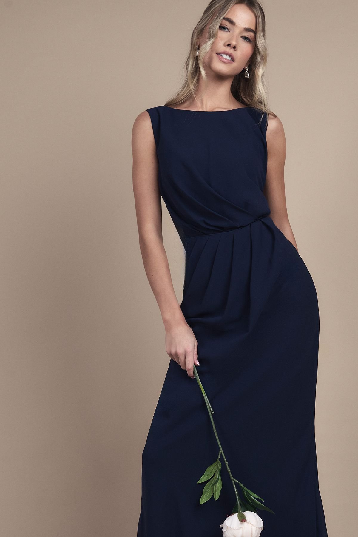 Coast Coast Women's Teen Bridesmaid Ruched Detail Satin Maxi Bridesmaid Dress in Navy - 2