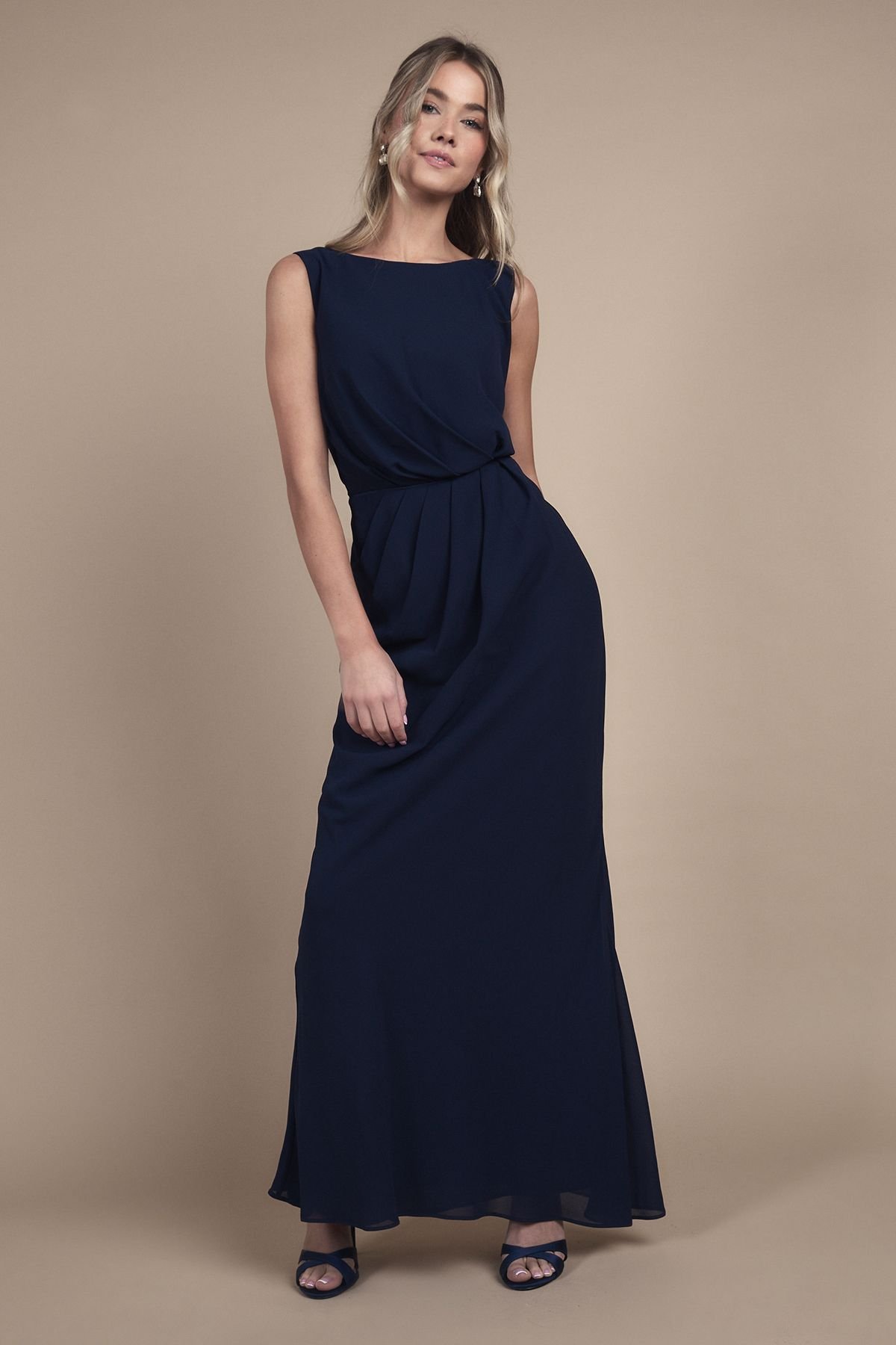 Coast Coast Women's Teen Bridesmaid Ruched Detail Satin Maxi Bridesmaid Dress in Navy - 4