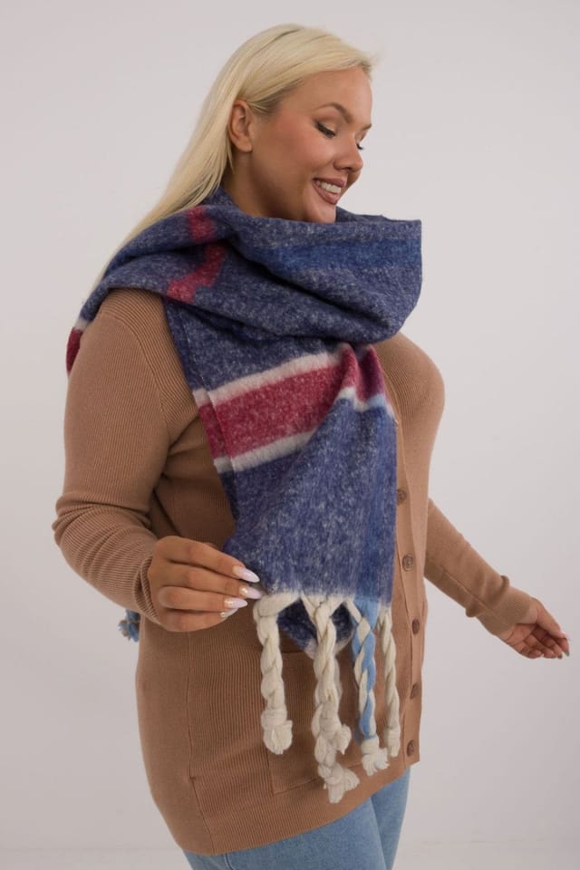 Love Lace Love Lace Women's Elegant Checkered Polyester Scarf with Decorative Tassels in Blue - 2