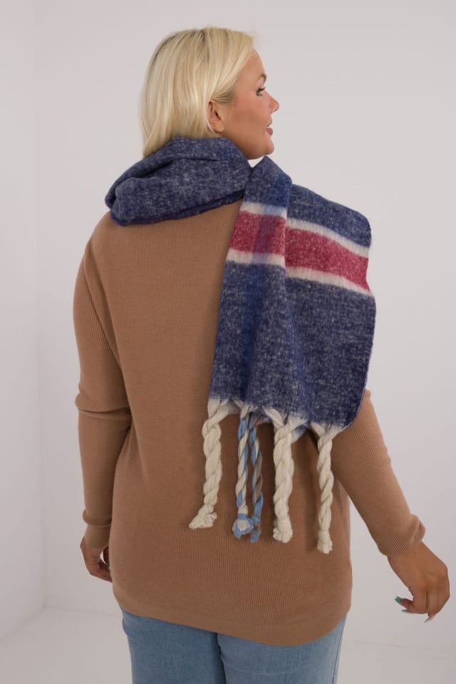 Love Lace Love Lace Women's Elegant Checkered Polyester Scarf with Decorative Tassels in Blue - 3