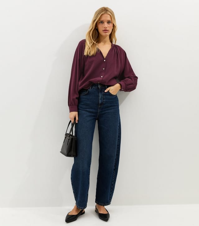 New Look Women's Dark Burgundy Flowy Raglan Sleeve Blouse New Look - 3