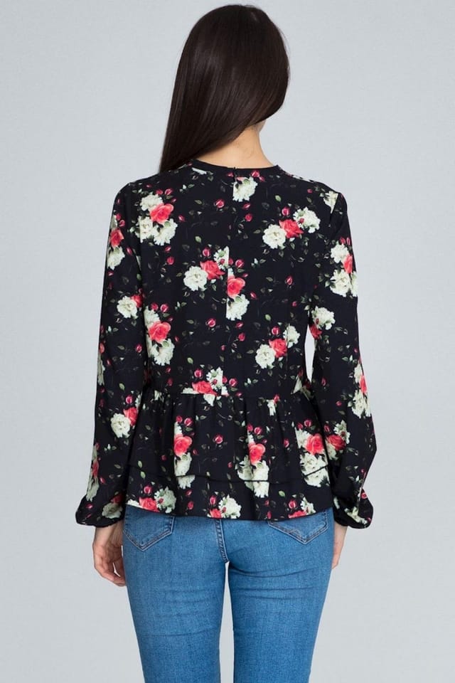 Love Lace Love Lace Women's Floral Loose Fit Blouse with Stand Collar Style 116244 in Black - 2