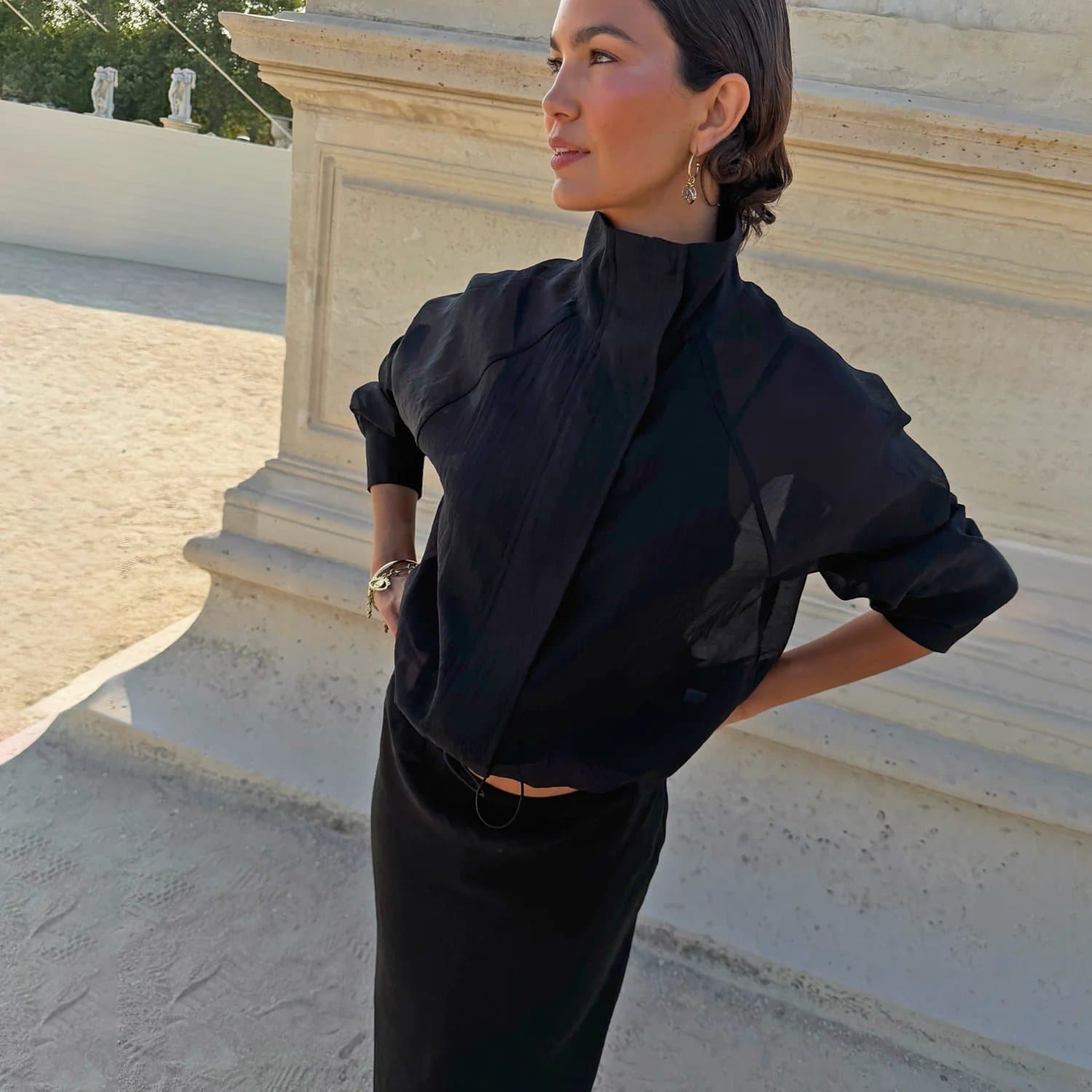 Never Fully Dressed Black Organza Funnel Neck Jacket