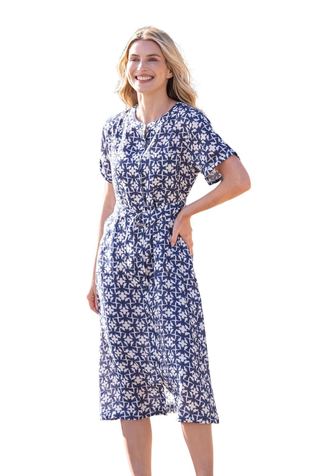 Celtic & Co Celtic & Co Women's Linen Button Through A-Line Dress in Cobalt
