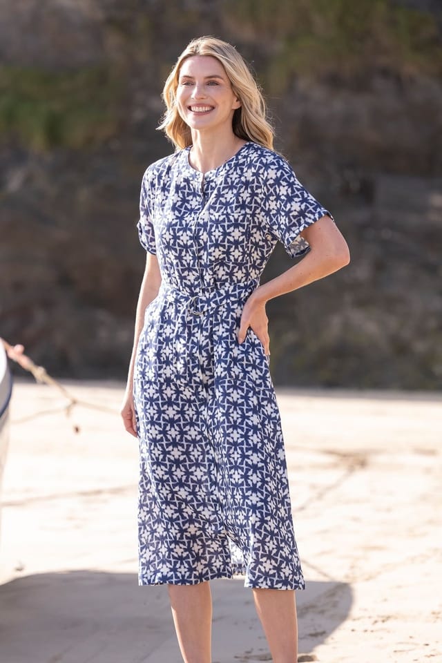 Celtic & Co Celtic & Co Women's Linen Button Through A-Line Dress in Cobalt - 3