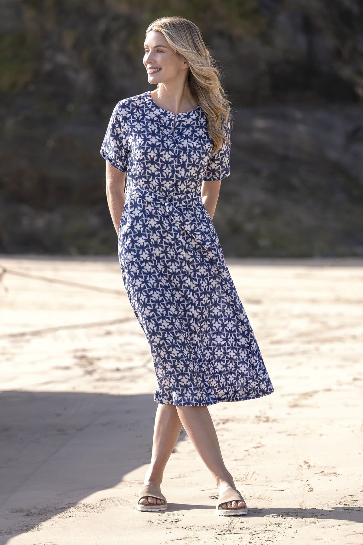 Celtic & Co Celtic & Co Women's Linen Button Through A-Line Dress in Cobalt - 4