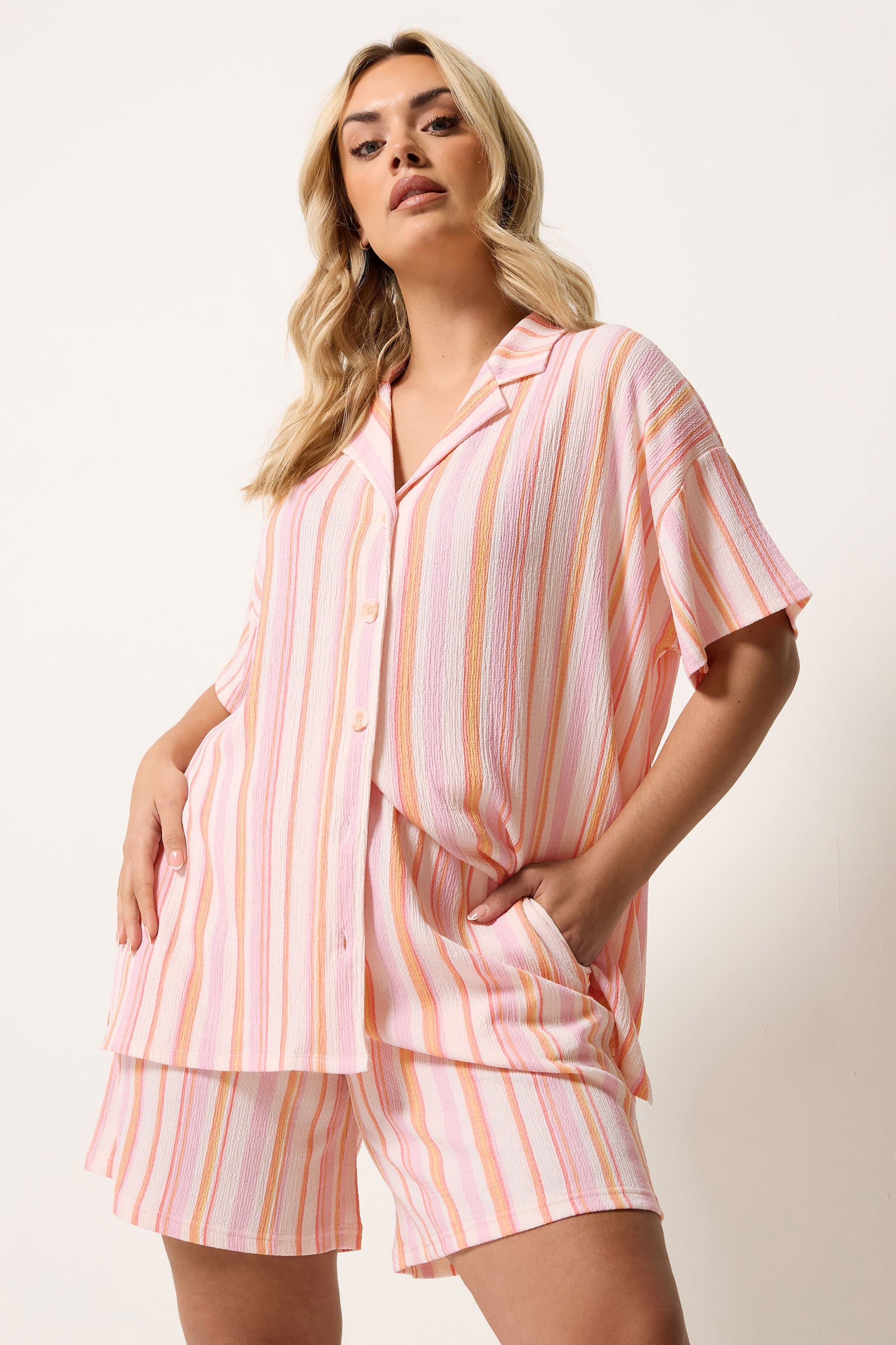 Yours Plus Size Orange Textured Stripe Shorts