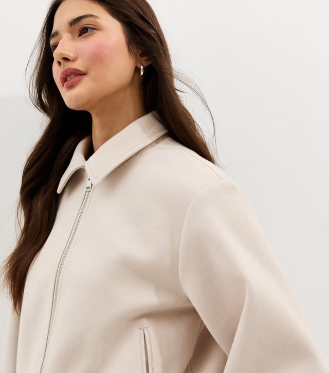 New Look Women's Cream Zip Through Collared Bomber Jacket New Look - 2