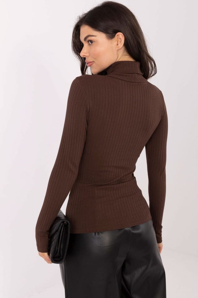 Love Lace Love Lace Women's Ribbed Cotton Turtleneck Golf Sweater Style 220870 in Brown - 3