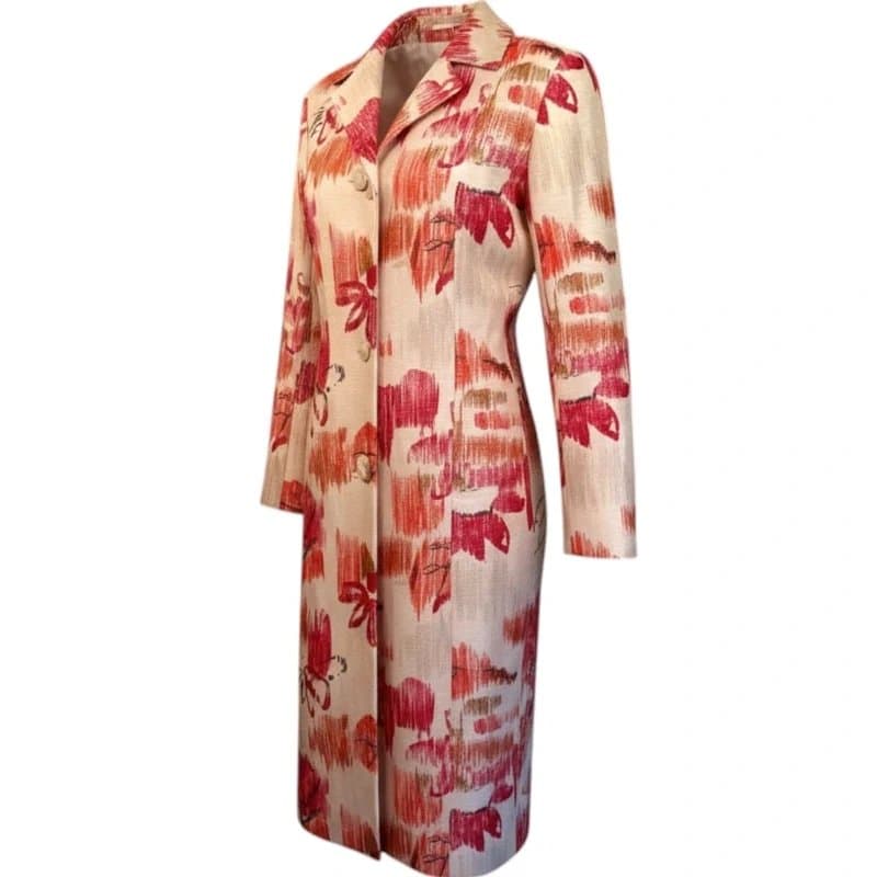 Karen Millen Karen Millen Cream Red Orange Floral Silk Occasion Coat UK 10