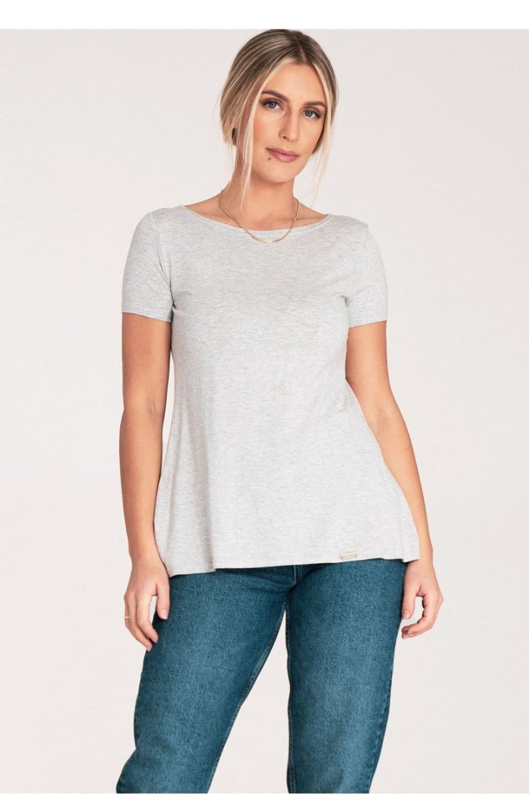 Love Lace Love Lace Women's Frill Back Cutout Overhead Blouse in Grey