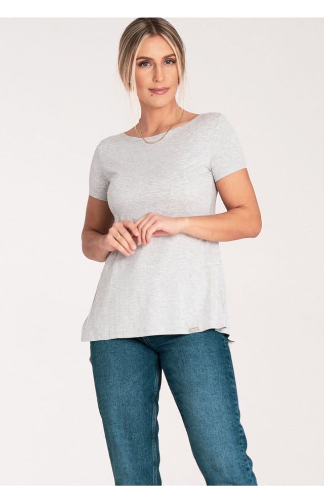 Love Lace Love Lace Women's Frill Back Cutout Overhead Blouse in Grey - 2