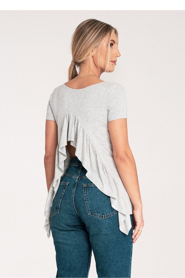 Love Lace Love Lace Women's Frill Back Cutout Overhead Blouse in Grey - 3