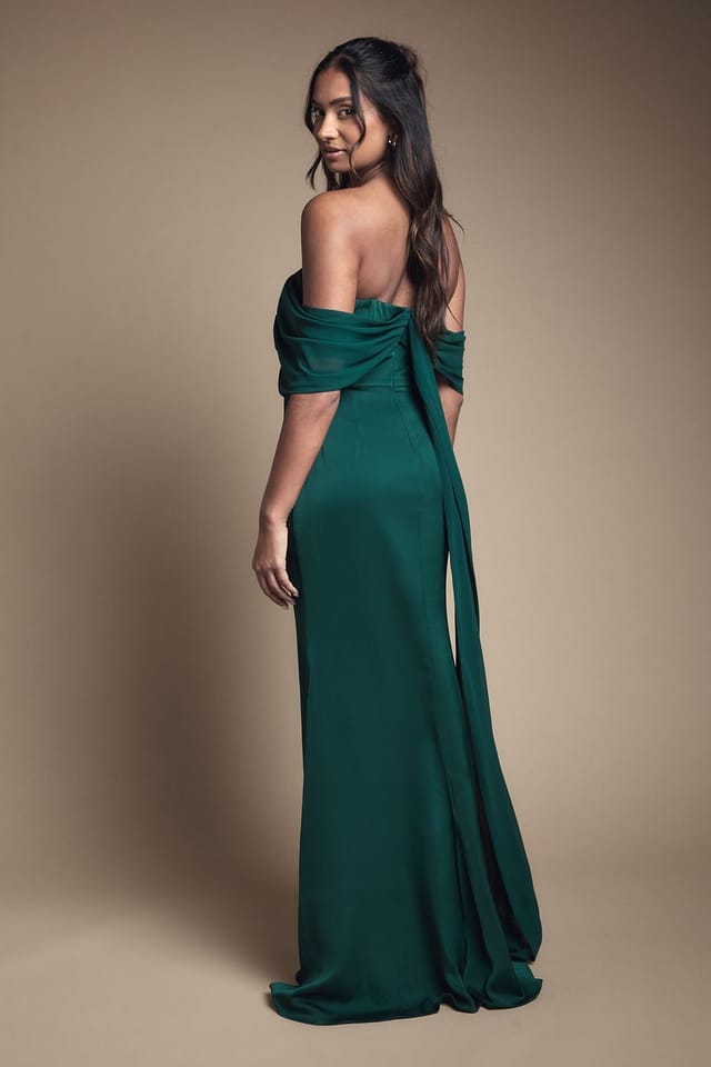 Coast Coast Women's Chiffon Bardot Satin Bridesmaid Dress in Emerald - 3