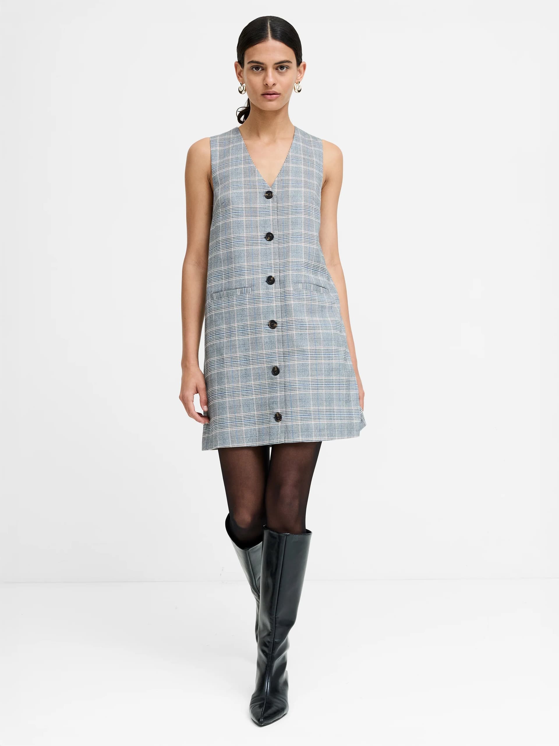 French Connection Matteo Plaid Button-Through A-Line Mini Dress Plaid Multi