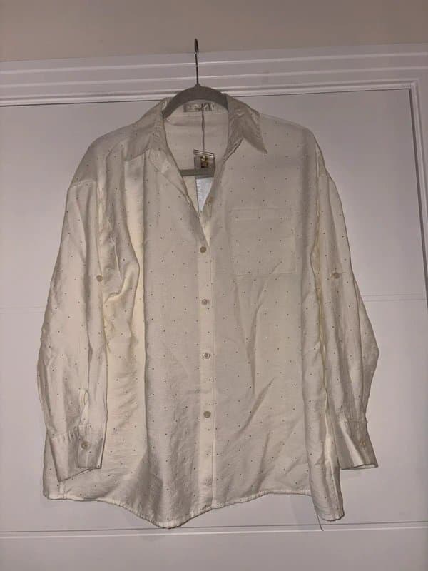 ML STYLE Cream White Embellished Silver Shirt & shorts co ord set Size m Smart Summer