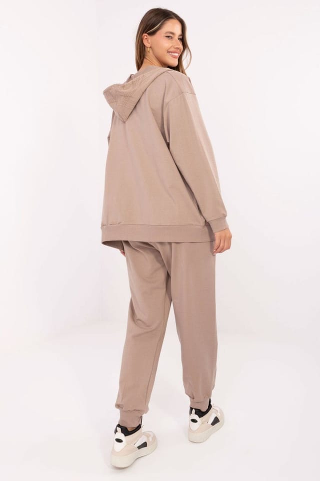 Love Lace Love Lace Women's Cotton Elastane Zip Hoodie Tracksuit Set in Beige - 3