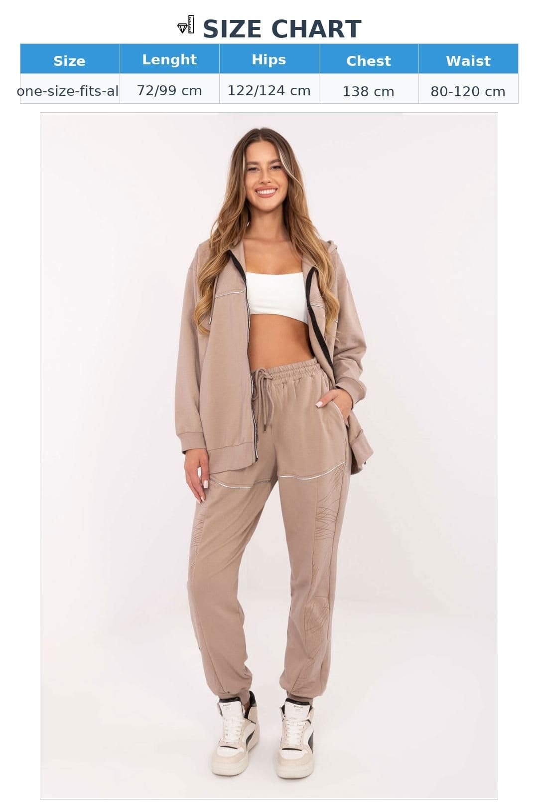 Love Lace Love Lace Women's Cotton Elastane Zip Hoodie Tracksuit Set in Beige - 4