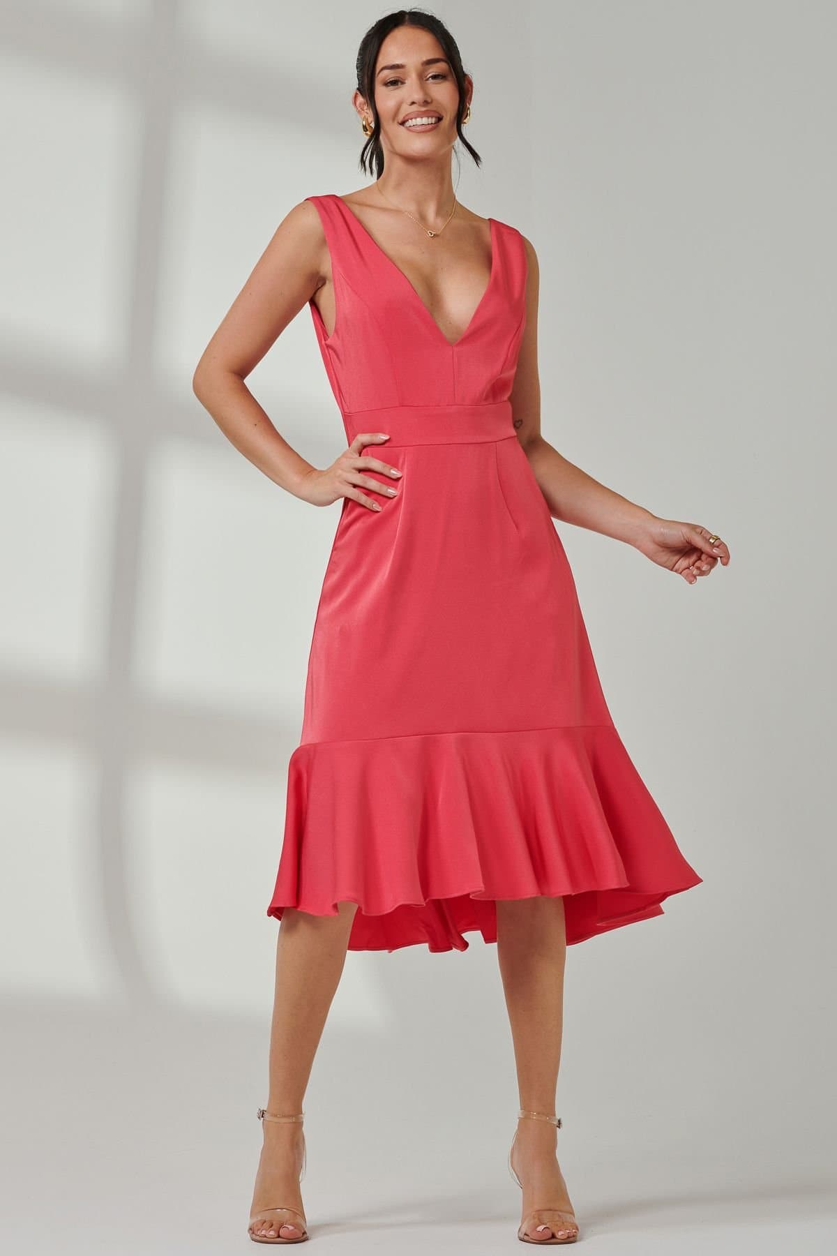 Jolie Moi Jolie Moi Women's Anya V-Neck Flare Dress in Pink