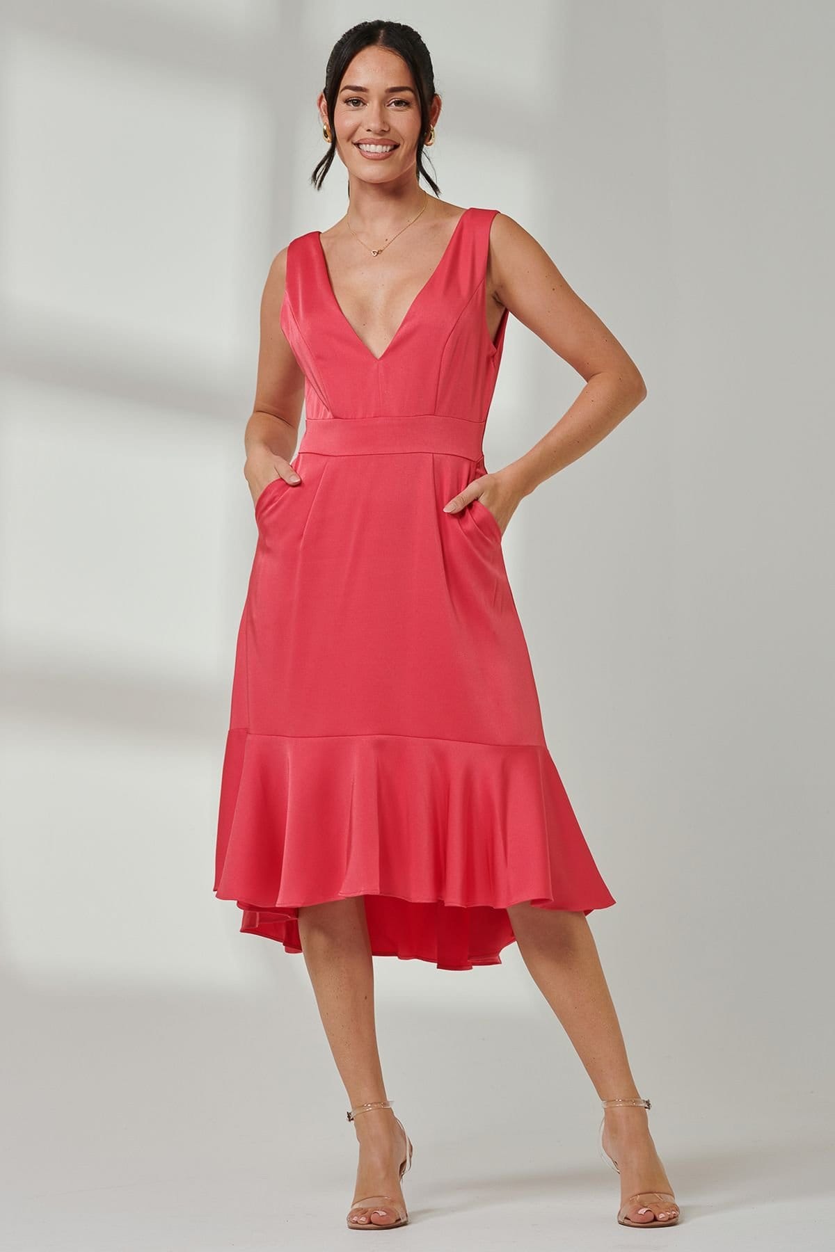 Jolie Moi Jolie Moi Women's Anya V-Neck Flare Dress in Pink - 4