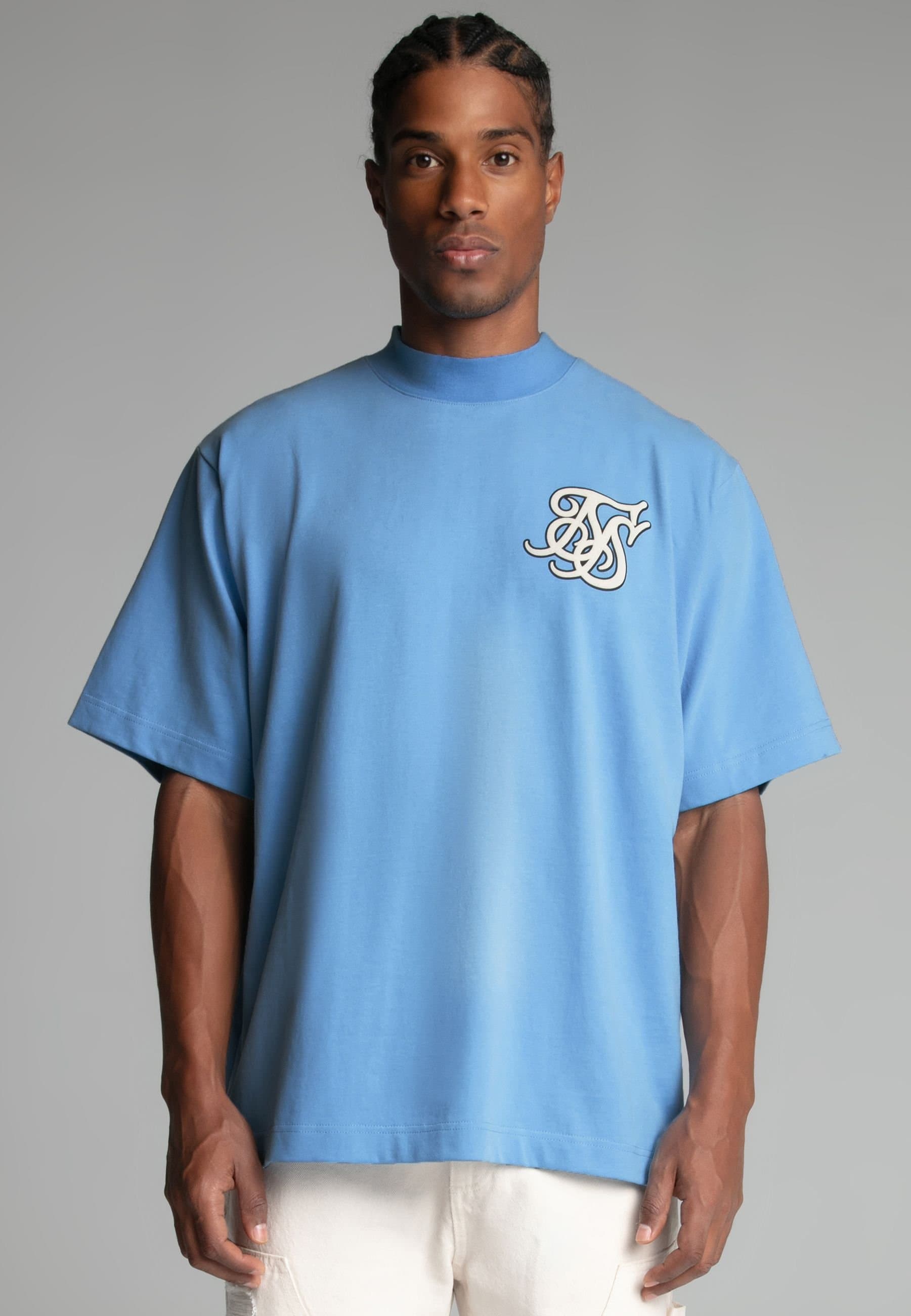 SikSilk SikSilk Men's Blue Logo T-Shirt in Pink