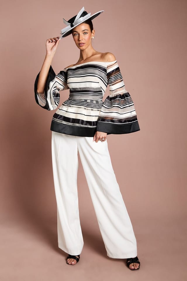 Coast Coast Women's Lisa Tan Striped Organza Statement Blouse in Mono - 2