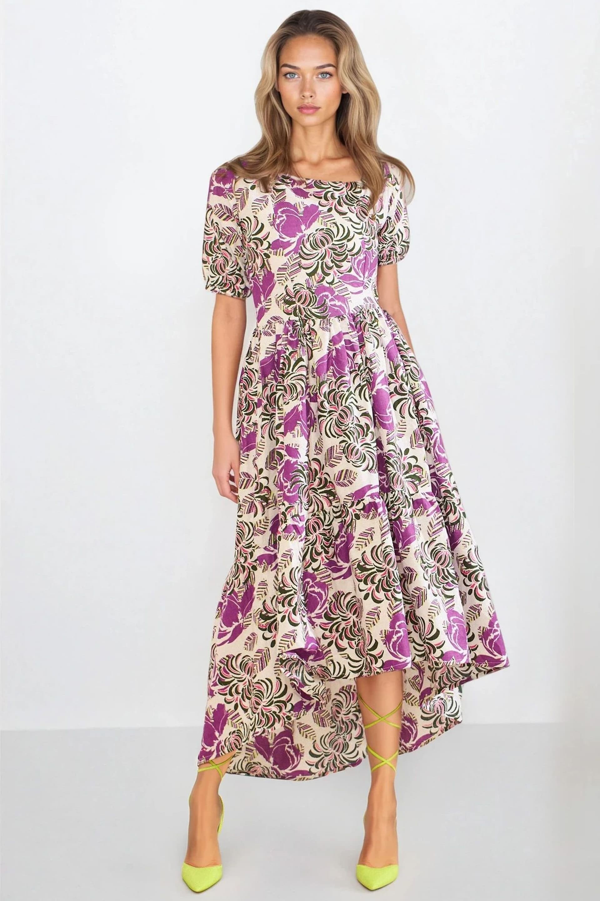 Dals Hart Dals Hart Women's Purple Floral Print High Low Maxi Dress