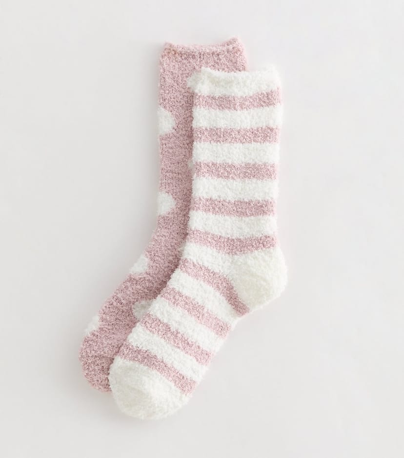 New Look Pack of 2 Pink and White Spot And Stripe Cosy Knit Socks New Look - 1