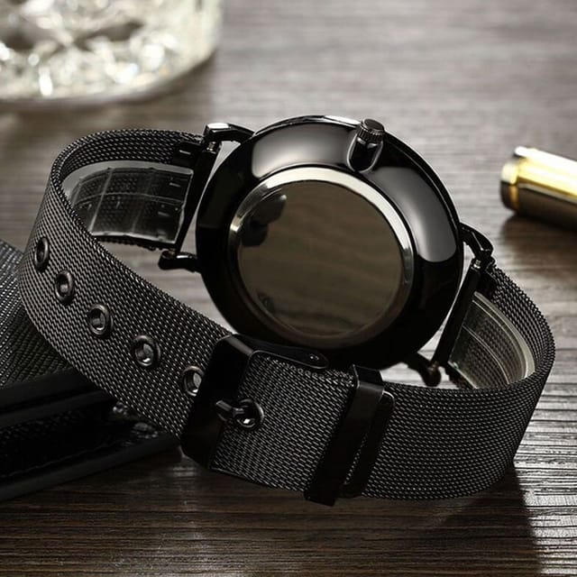 Lovii Lovii Men's GENEVA Ultra Thin Stainless Steel Mesh Watch Blue in Black - 2