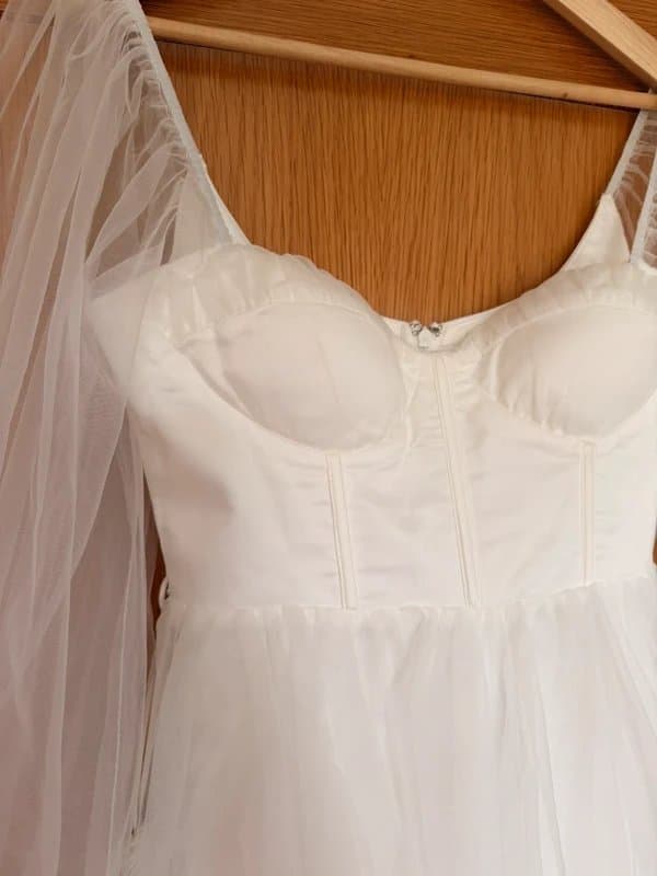 Selfie leslie Selfie Leslie White Tulle Mini Dress AU 10 / UK 10 Wedding Bridal Puff Sleeve Dress BNWT