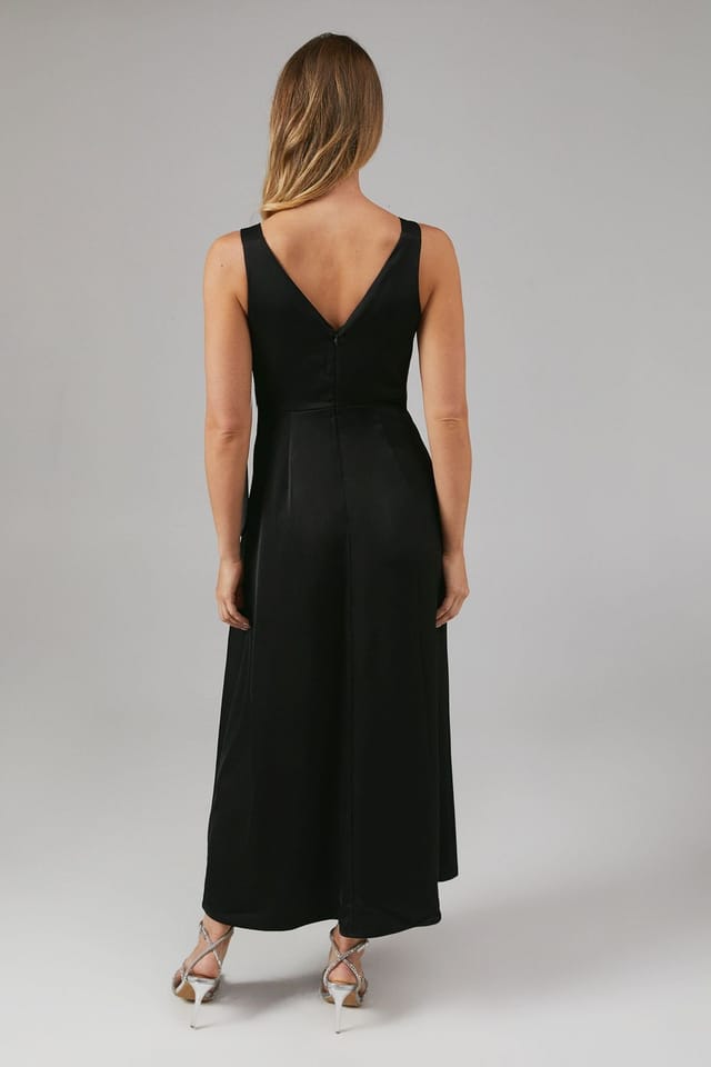 Oasis Oasis Women's Wrap Top Satin Bridesmaid Midaxi Dress in Black - 3