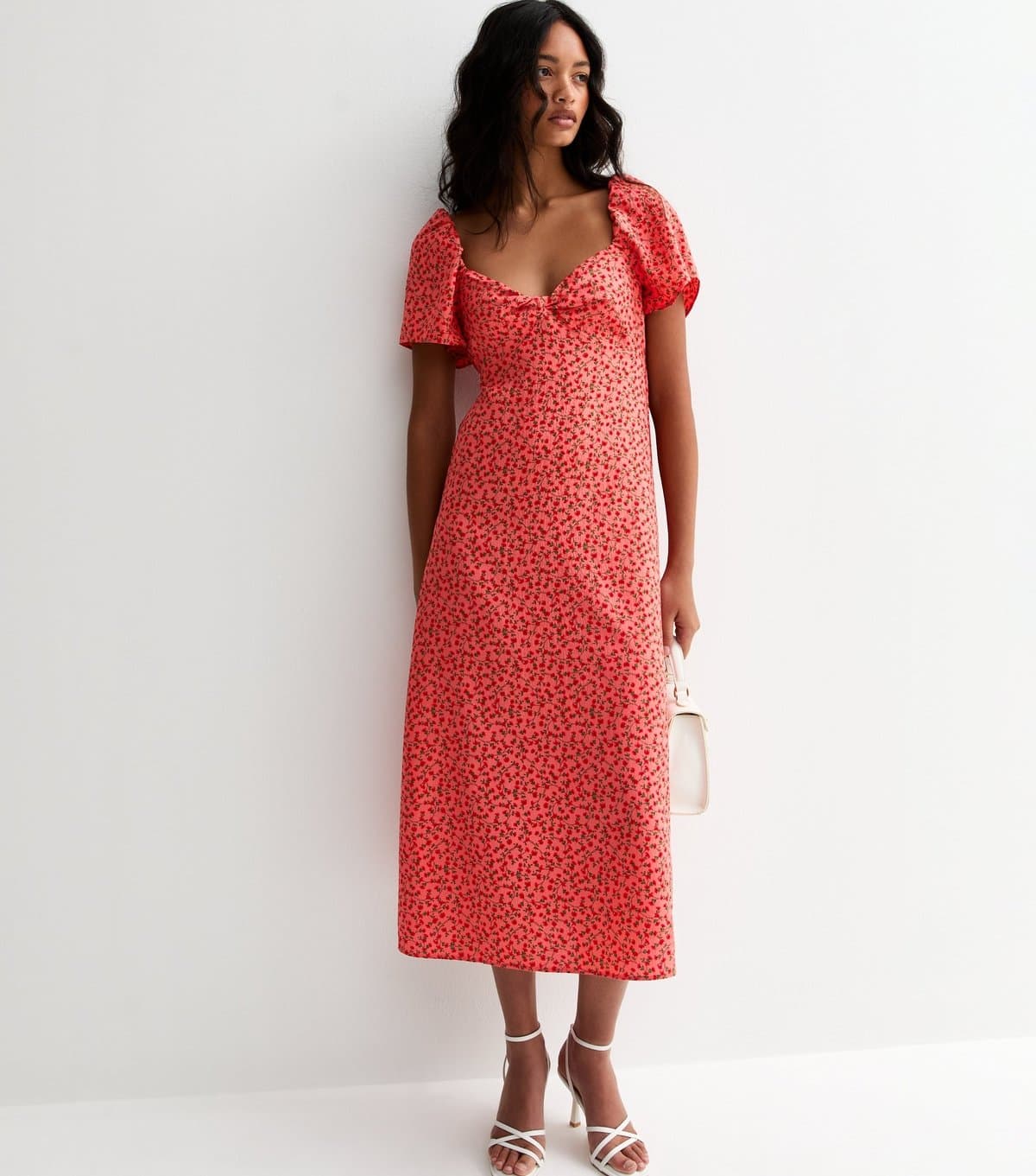 New Look Women's Dark Pink Ditsy Tea Midi Dress New Look