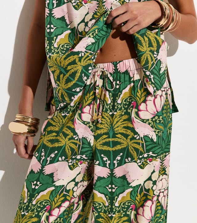 New Look Women's White Tropical Lotus Print Beach Trousers New Look - 2