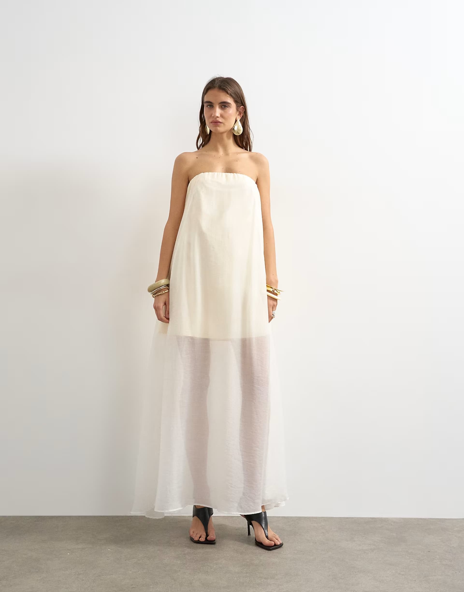 ASOS Topshop organza layered bandeau maxi dress in buttermilk