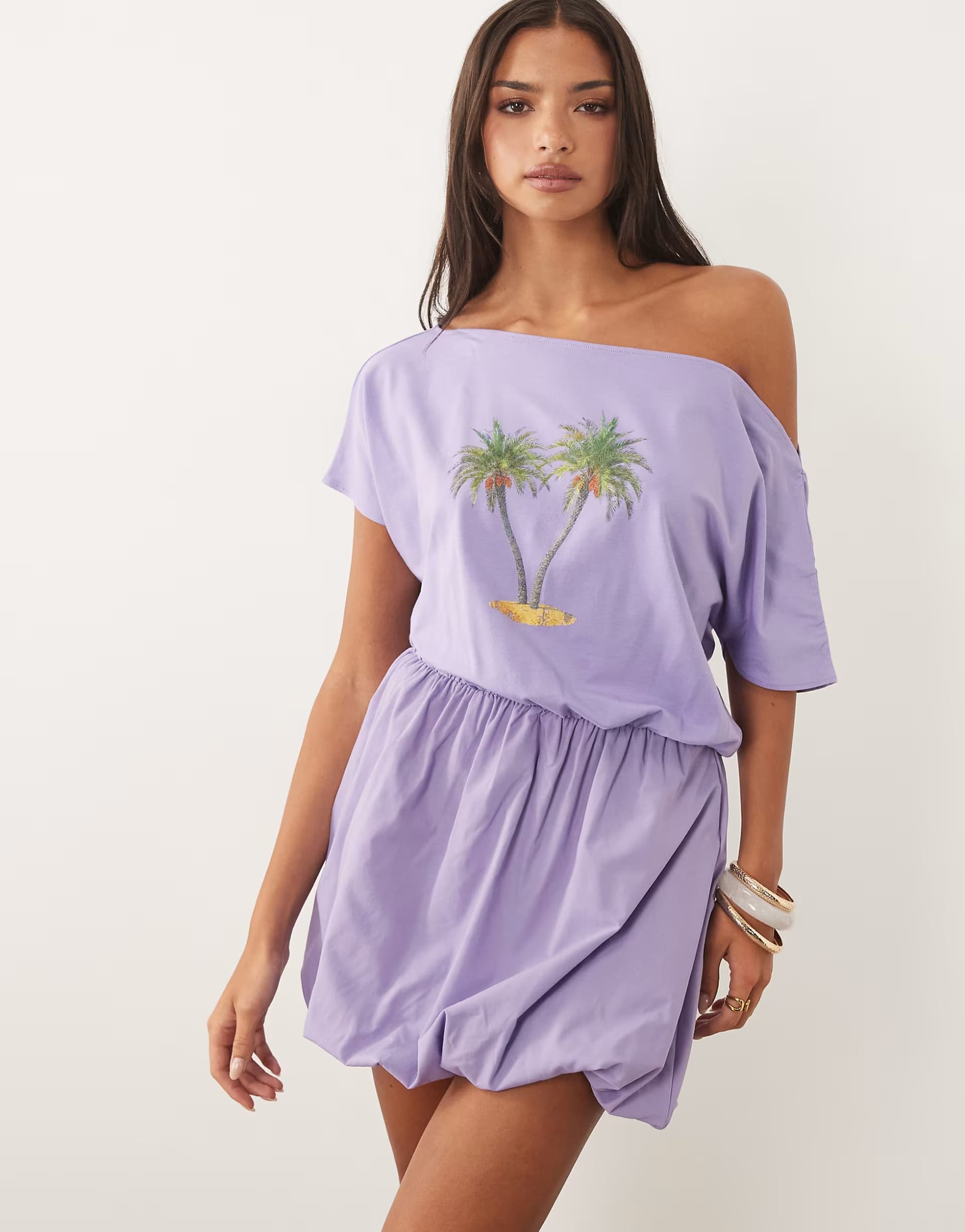 ASOS ASOS DESIGN printed palm tree dress in lilac