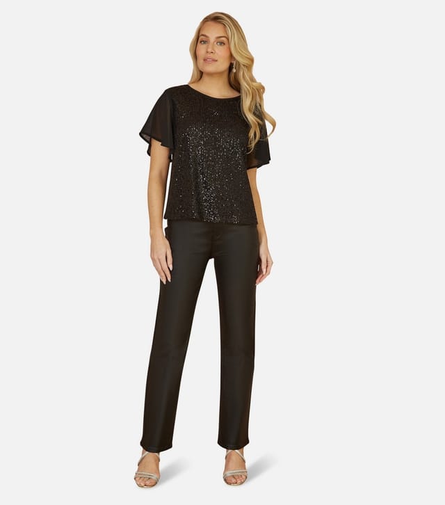 Yumi Women's Black Sequin Embellished Top Yumi New Look - 2