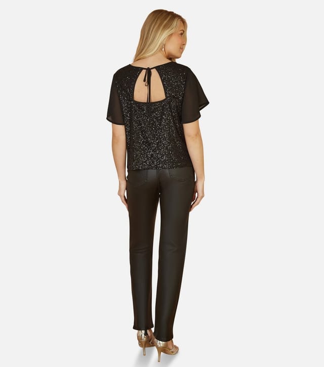 Yumi Women's Black Sequin Embellished Top Yumi New Look - 3