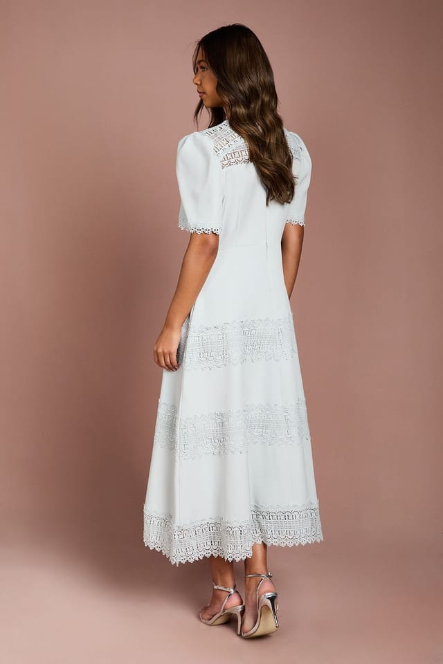 Coast Coast Women's Lace Trim Crepe Dress in Duck Egg - 3