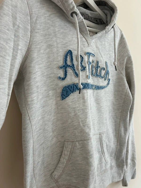 Abercrombie & Fitch 🤍 Abercrombie & Fitch Grey Hoodie Logo Embroidered Y2K Pullover UK L