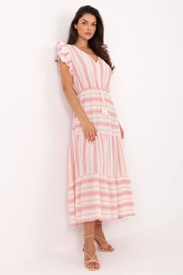 Love Lace Love Lace Women's Boho Midi Cotton Summer Dress with Tie Waist in Pink - 2