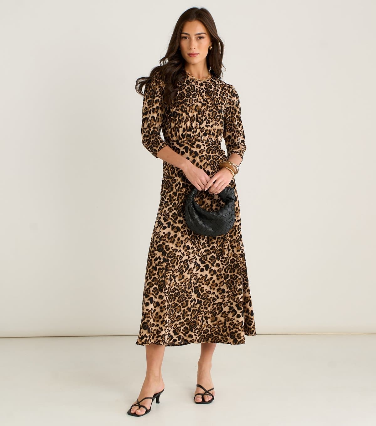 Gini London Women's Leopard Print 3/4 Sleeve Midi Dress Gini London New Look