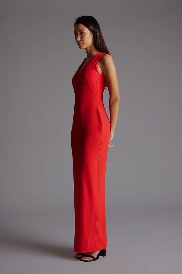 Vesper Vesper Women's V-Neck Maxi Dress in Red - 2