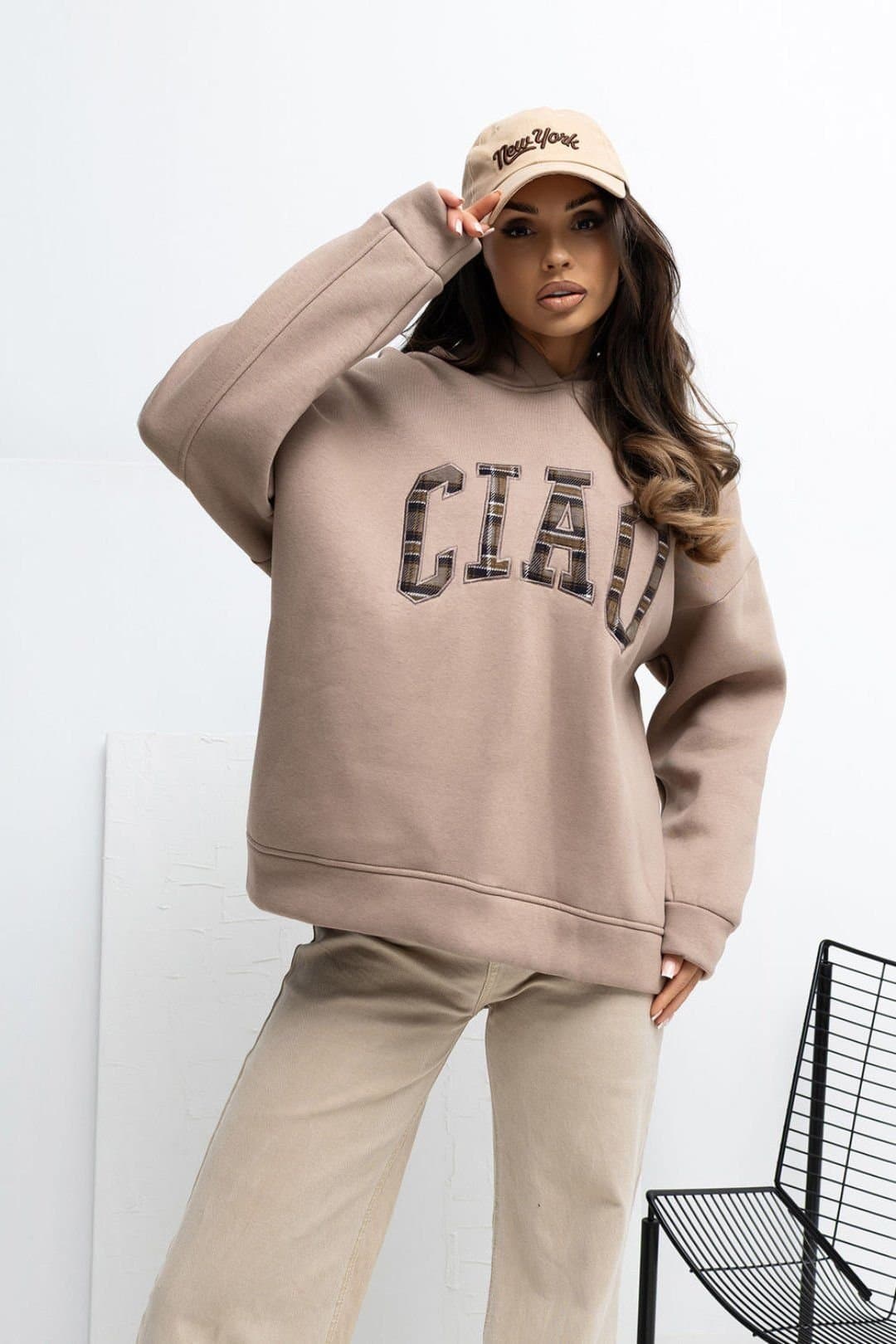 Love Lace Love Lace Women's Embroidered Cotton Elastane Hoodie in Beige