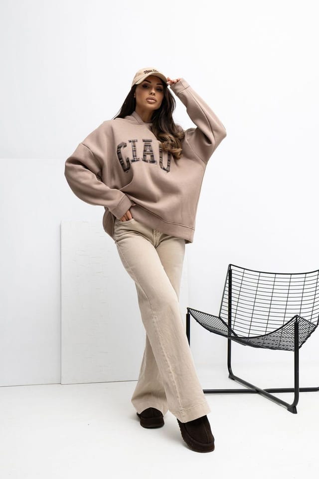 Love Lace Love Lace Women's Embroidered Cotton Elastane Hoodie in Beige - 2
