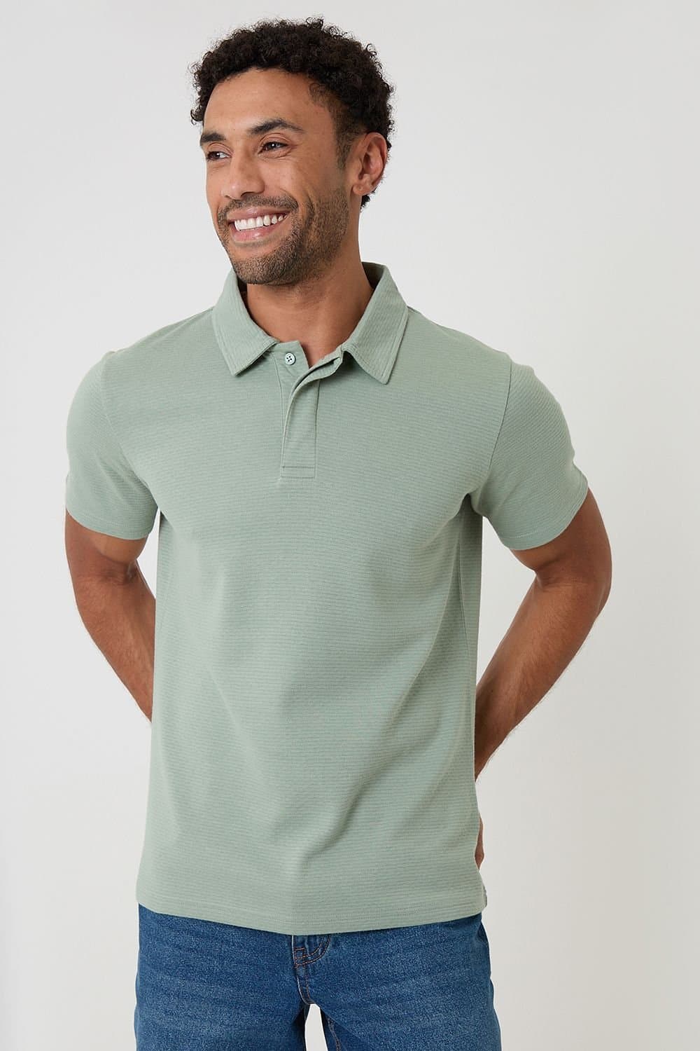 Threadbare Threadbare Men's Textured Cotton Rich Polo Shirt in Pale Green