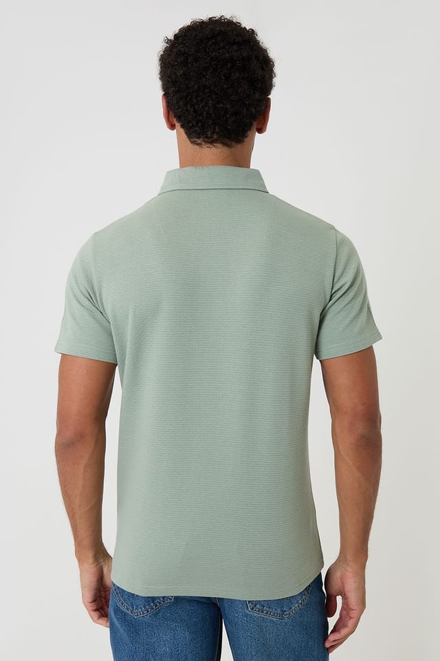 Threadbare Threadbare Men's Textured Cotton Rich Polo Shirt in Pale Green - 2